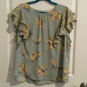 DR2 Ruffle Sleeve Blouse - Green and Yellow